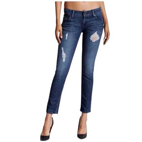 HUDSON Distressed Collin Flap Skinny Low Rise Stretch Blue Denim Jeans Womens 29 - Picture 1 of 9